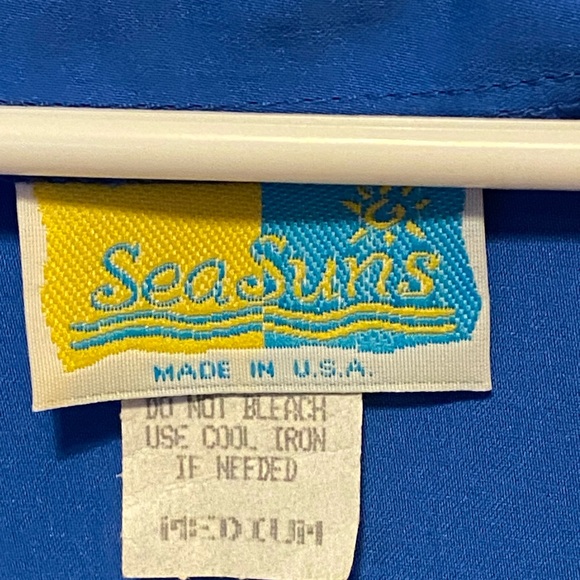 Vintage 80s Sea Suns Women’s Medium Blue Boxy Tank Top Side Slits V-Neck 🇺🇸 - Picture 3 of 4